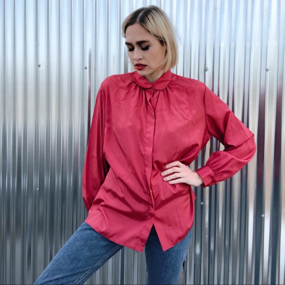 [Vintage] Silky Collared Button Up Blouse - Picture 7 of 7